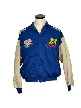 Vintage Jeff Gordon NASCAR Jacket Blue Beige Competitors View Size L Hendrick